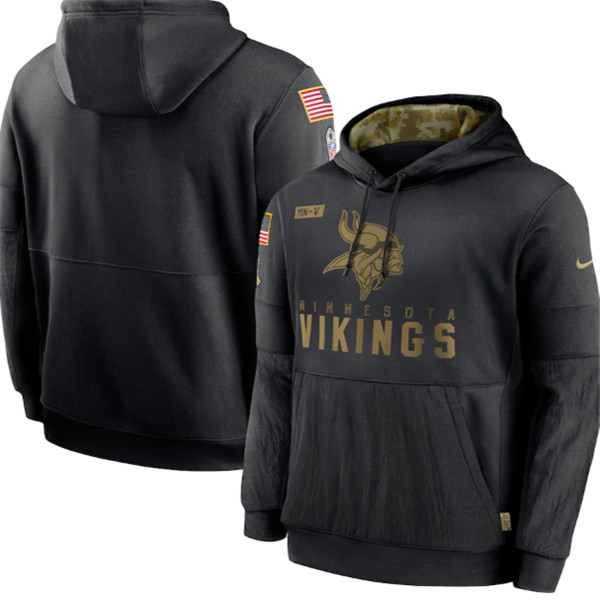 Men's Minnesota Vikings Black NFL 2020 Salute To Service Sideline Performance Pullover Hoodie